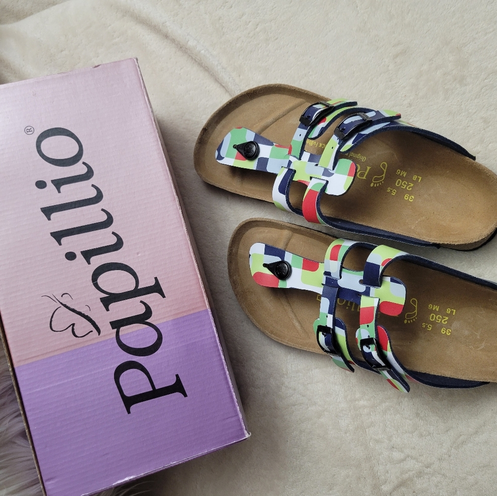 Papillio original Birkenstock women multicolor leather sandals, size 8/ 39